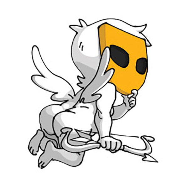 Cupid deviously connects lovers while wearing Grindr logo. (Illustration by Maya Dumas)