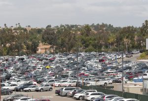 Parking Lot 12 at palomar college being almost over filled with student driver on April 27