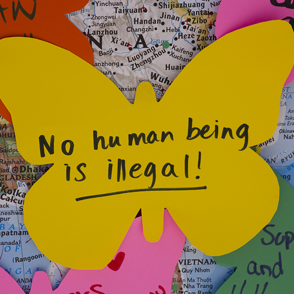 One of the numerous butterflies with words of encouragement for Daca students living in the U.S., SU-Quad, Sept. 5, 2017. (Savhanna Vargas/The Telescope)
