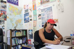 Coach Sonia Rodriguez works in her office on Sept. 6. Justin Gonzalez/ The Telscope.