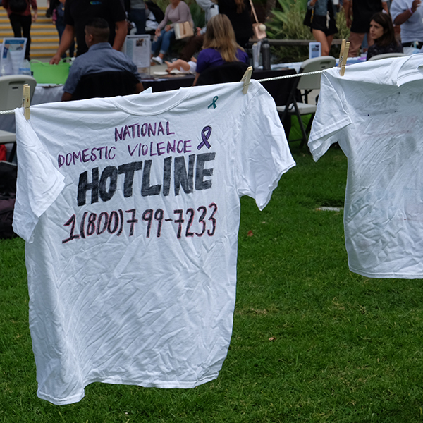 The Clothesline Project features Tshirts designed by students as part of Domestic Violence Unity Day, Oct. 3, 2017. (Scott Engrav/The Telescope)