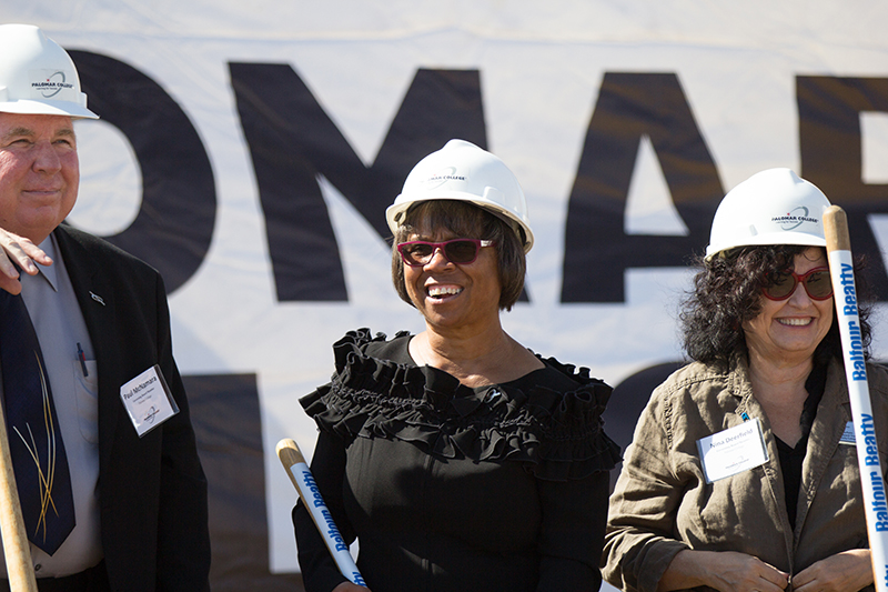 Paul McNamara, Superintendent Joi Lin Blake, and Nina Deerfield at the Ceremonial Groundbreaking for the North Education Center on Oct 13. Alexis Metz-Szedlacsek (@skepticully) / The Telescope