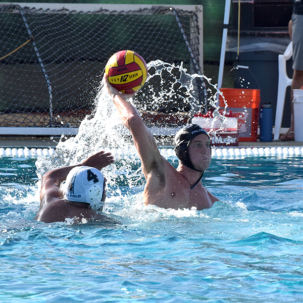 Jake Huggins with the ball in the game against Miramar Jets,Oct.11.Palomar College Pool. Victoria Bradley/The Telescope