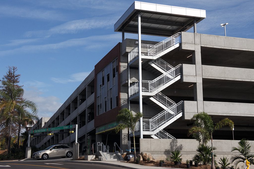 The new Palomar parking garage pictured, Feb 13, opened on Jan 24, at the San Marcos campus. Jennesh Agagas / The Telescope