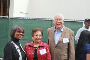President Joi Lin Blake poses for photo with Anita Maag and Bob Wilson during groundbreaking event for the Anita and Stan Maag Food & Nutrition Center. Linus Smith/The Telscope