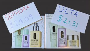 Online price comparison of Sephora vs. Ulta product. Photo illustration by Victoria Bradley/The Telescope