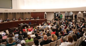 Escondido city residents attend the city council meeting in where they will decide to join in a legal brief in suport of the Trump adminstration against California’s sanctuary laws. Wednesday April 4. Cameron Niven / The Telescope