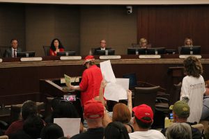 Escondido resident speaks in favor for the legal brief supporting the Trump adminstration’s lawsuit against California’s sanctuary laws. Wednesday April 4. Cameron Niven / The Telescope
