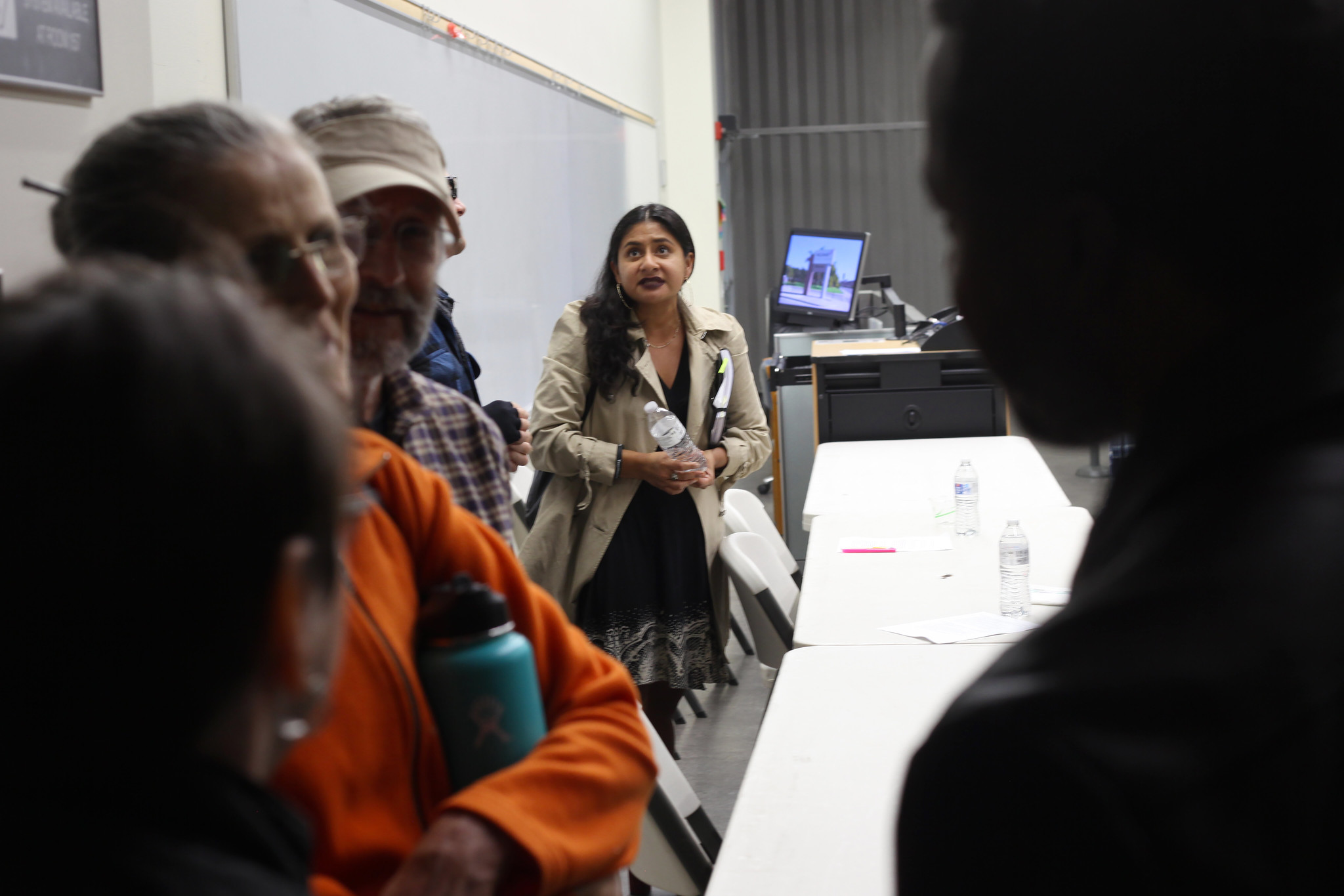 At a Palomar College forum on the Prison Industrial Complex, Rocio Zamora debates a community member that defends the prison system. Zamora's cousin was killed by Vista police when he was shot 17 times in the back. (Pat Hartley/The Telescope)