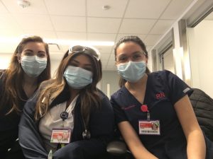Karla Galaviz (Far right) with two coworkers at NewYork-Presbyterian Hospital