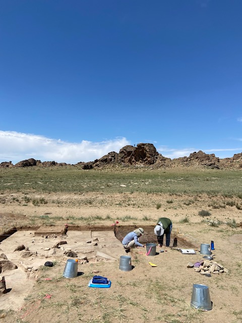 archaeology students working on site