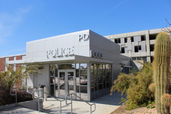 Photo of the Palomar College Police Department building on the San Marcos campus, taken from the outside.