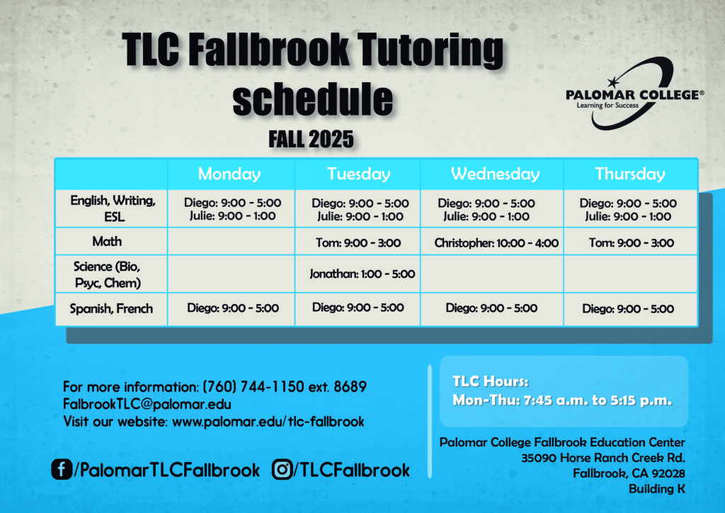TLC Fallbrook Fall 2025 schedule