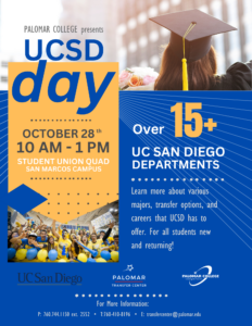 Flyer for UCSD Day- Fall 202410/28/2024- 10am-1pm Student Union Quad