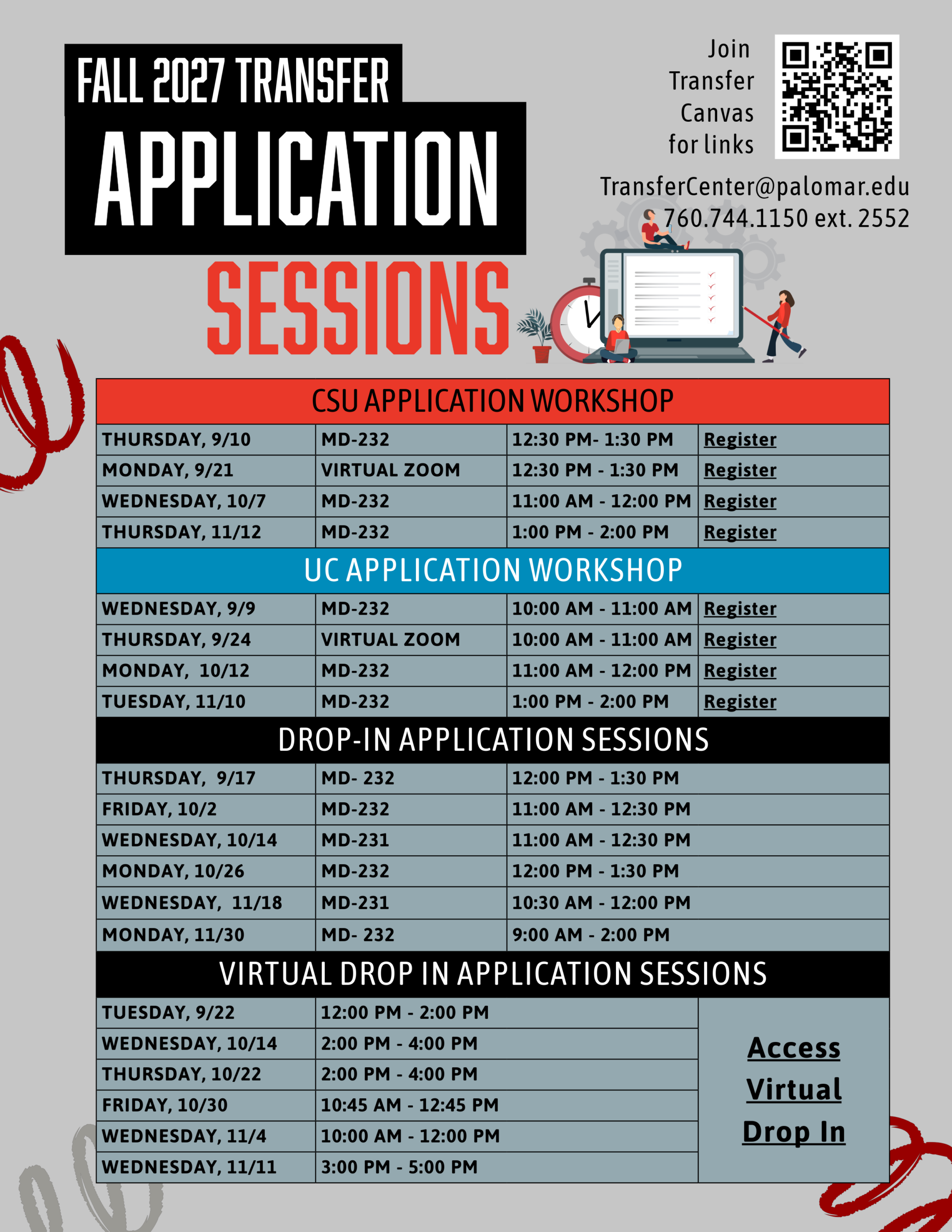 Fall 2027 Transfers- Workshop Schedule