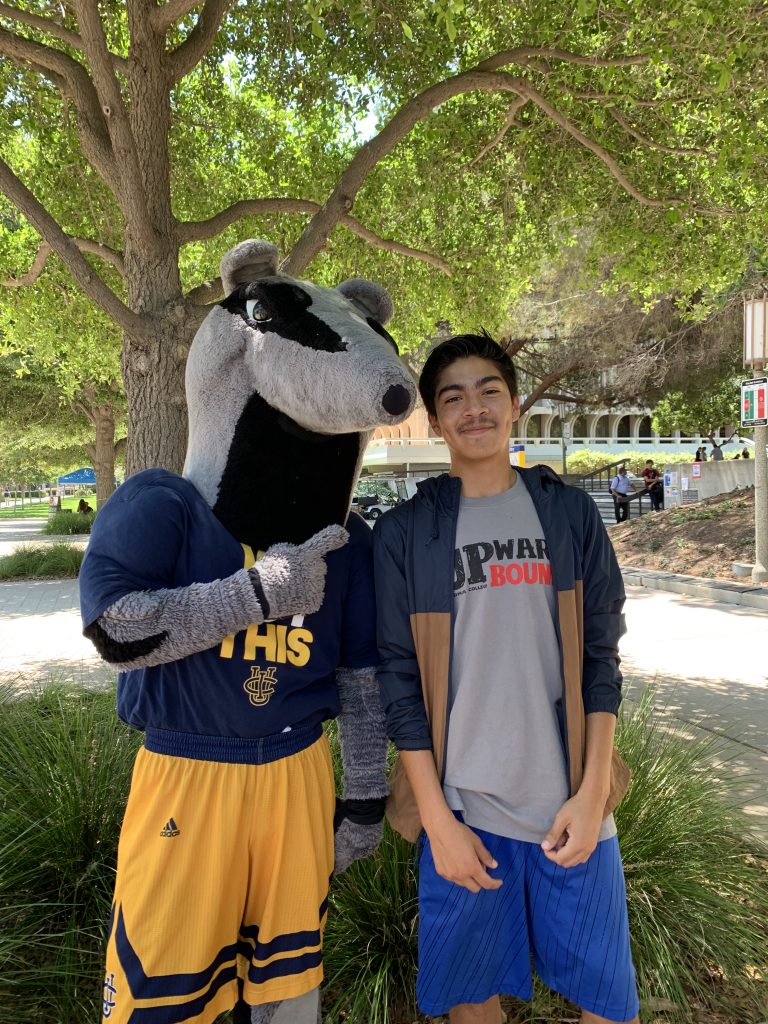 Student with a school mascot