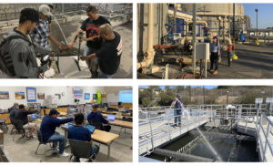 Four pictures with Water Technology program students learning.
