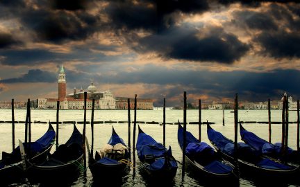 venice with gondolas