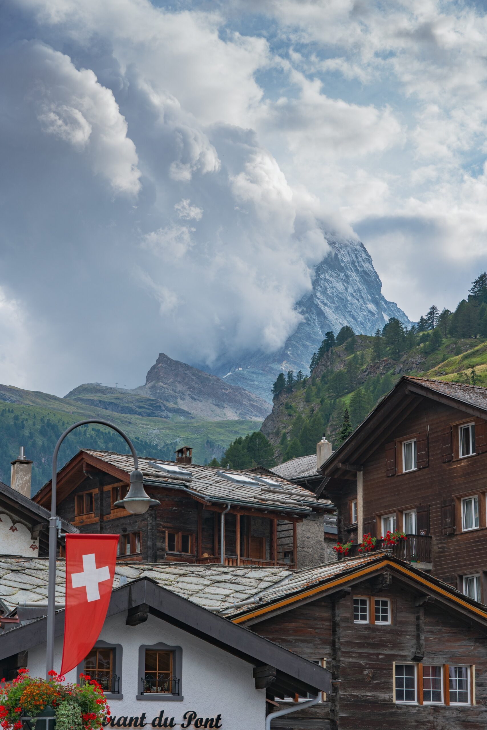 View of Zermatt, a famous car-free village in Switzerland. 