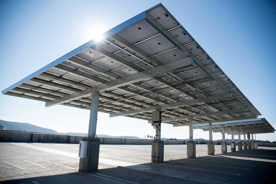 The top level of the parking structure, featuring the solar covering.